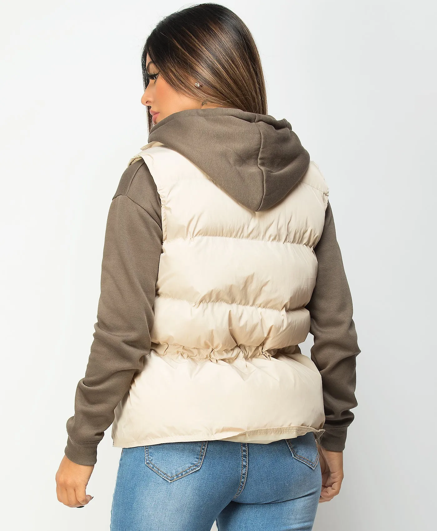 Beige Drawstring Waist Quilted Gilet Bodywarmer