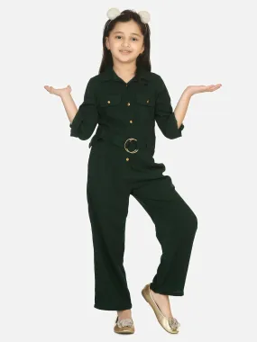Bottle Green Golden Button Formal Jumpsuit