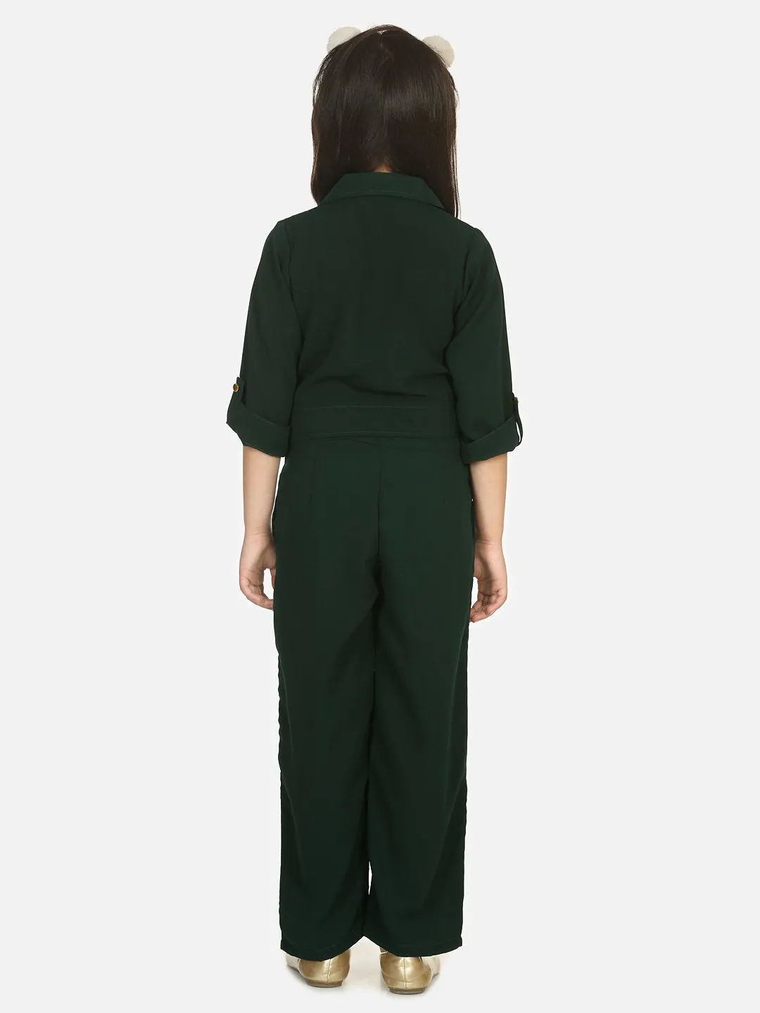 Bottle Green Golden Button Formal Jumpsuit