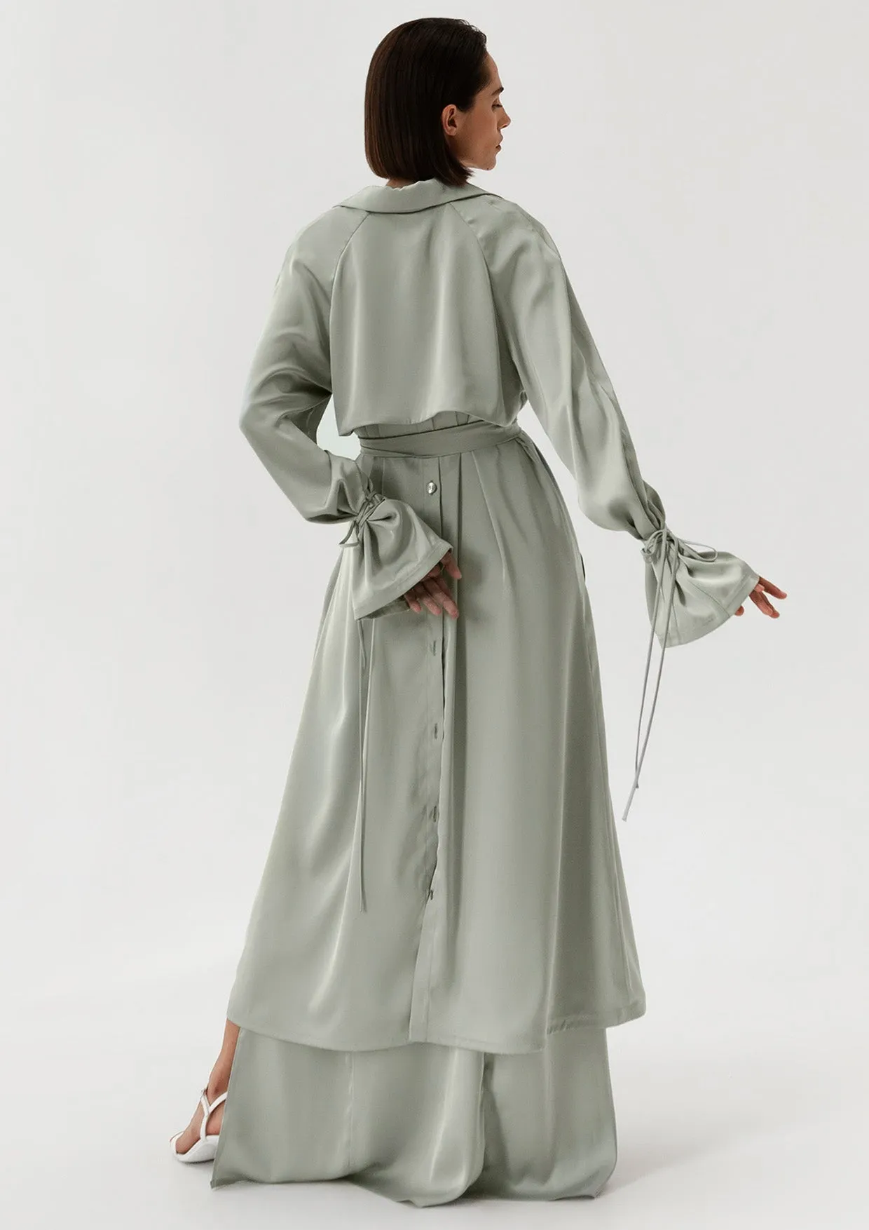 Collared Satin Midi-Length Jacket