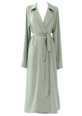 Collared Satin Midi-Length Jacket