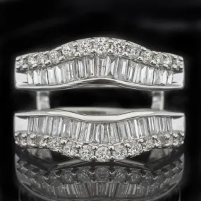 DIAMOND RING JACKET 14k WHITE GOLD ENHANCER 1.5 CARAT BAGUETTE ROUND WEDDING