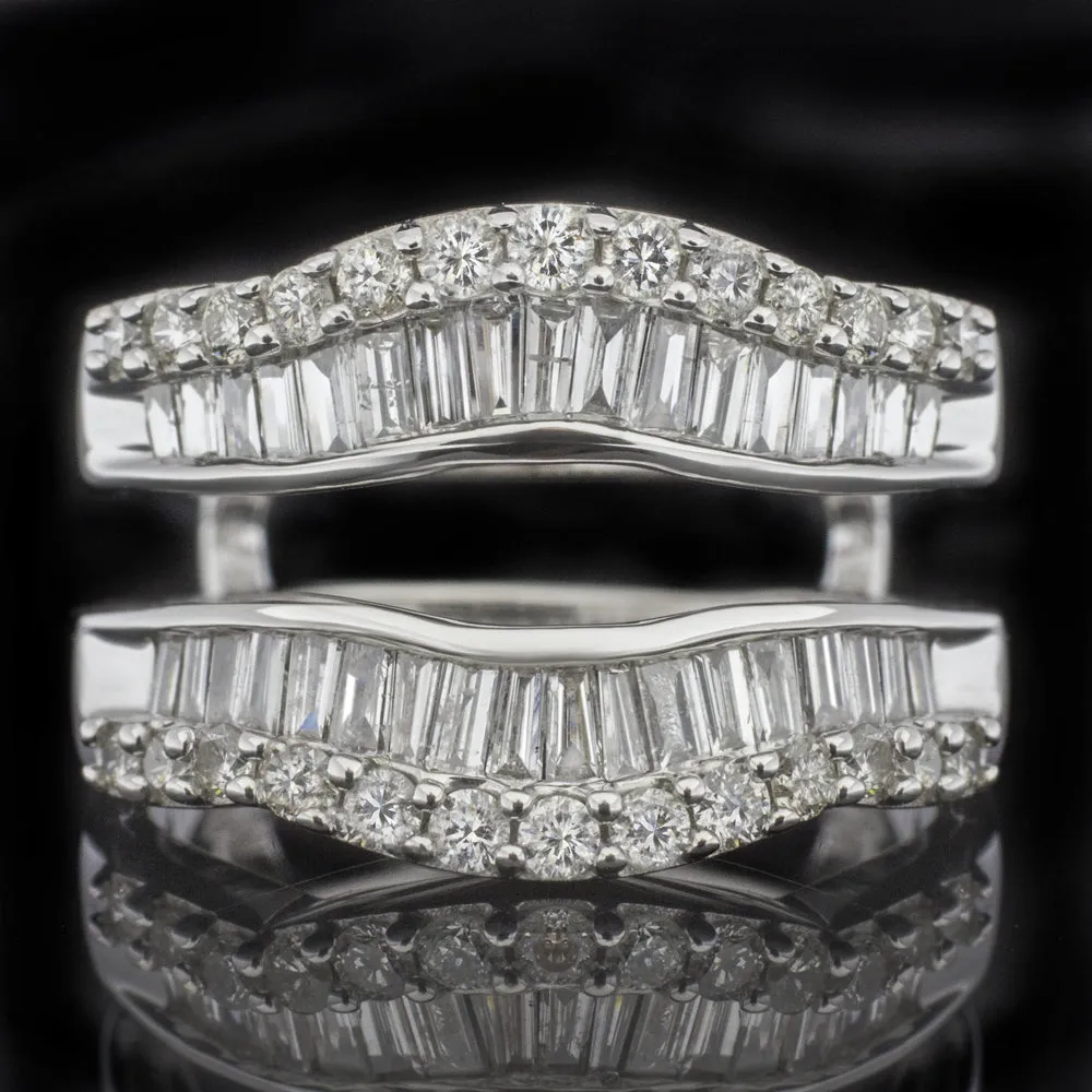 DIAMOND RING JACKET 14k WHITE GOLD ENHANCER 1.5 CARAT BAGUETTE ROUND WEDDING