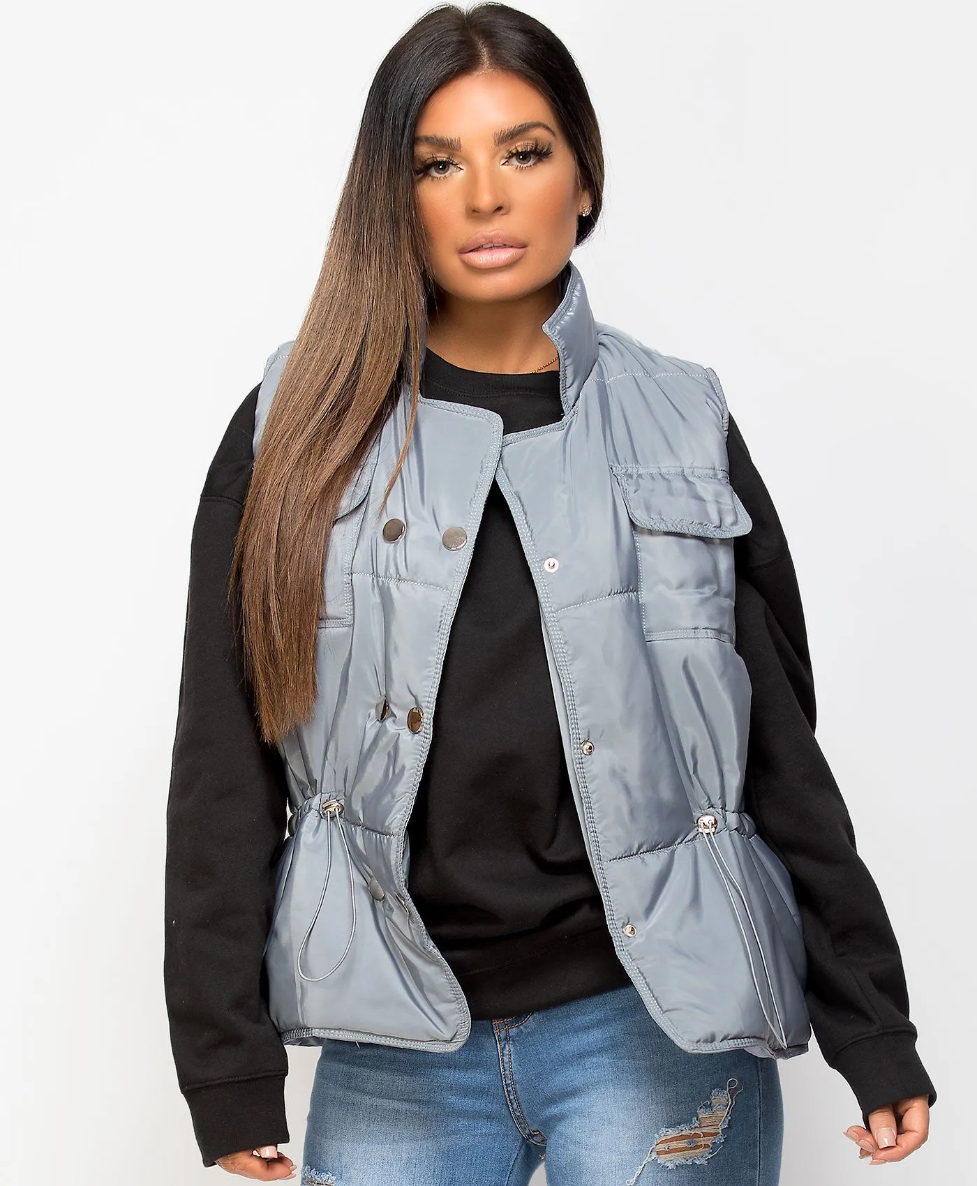 Grey Drawstring Waist Quilted Gilet Bodywarmer