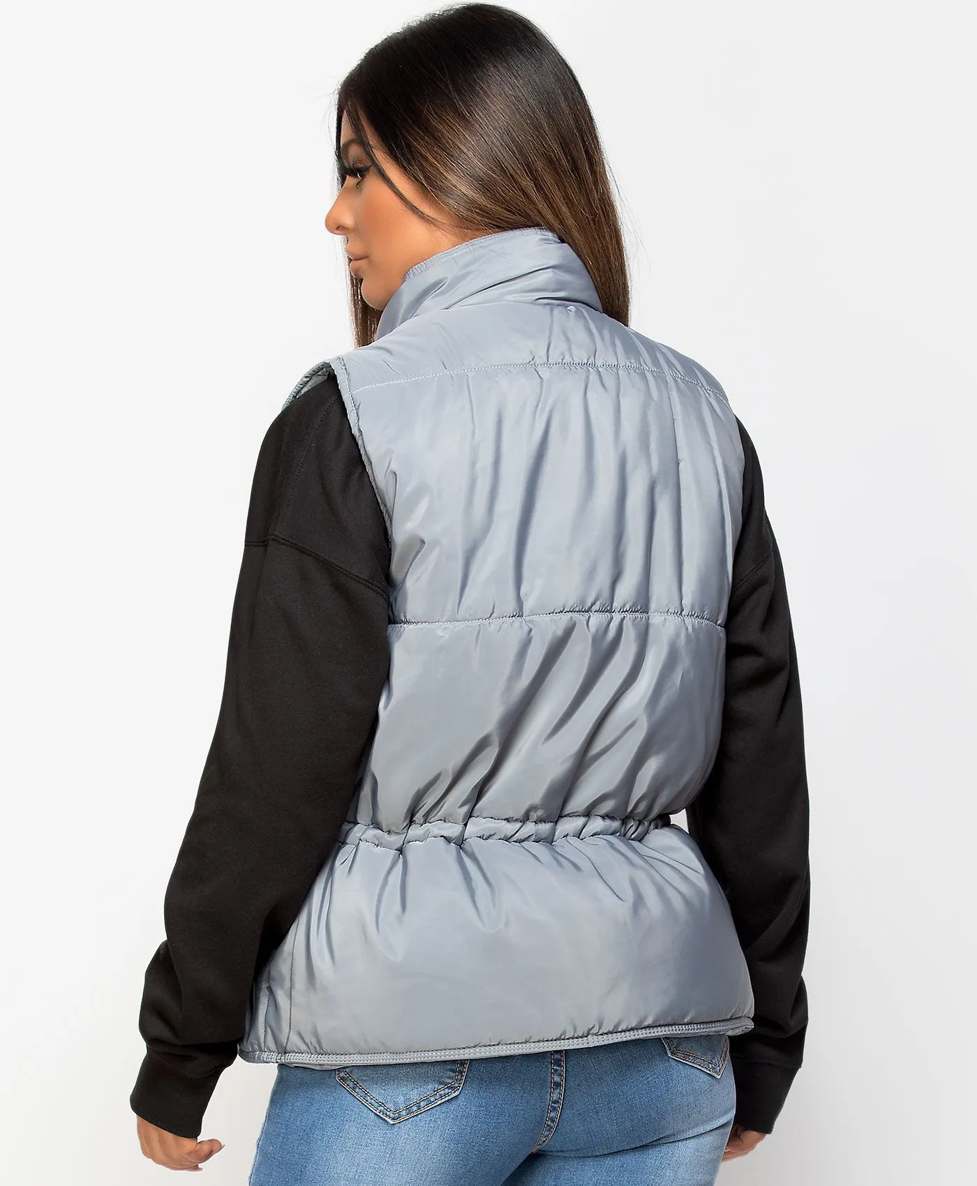 Grey Drawstring Waist Quilted Gilet Bodywarmer