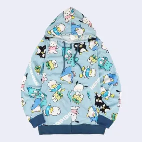 Hapidanbui All-Over-Pattern Zip-up Hoody Jacket (Blue)