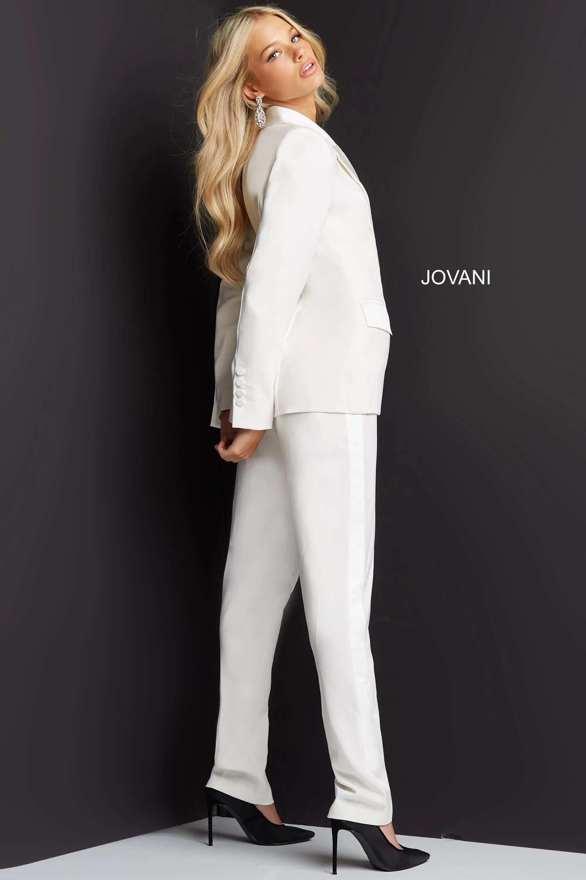 Jovani 07293 Long Jumpsuit Prom Pageant Tuxedo Formal Black Ivory