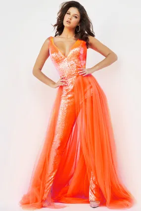 Jovani 08151 Size 00 Iridescent Fuchsia Sequin Jumpsuit Overskirt Pageant Formal Wear