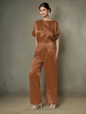 Jumpsuit/Pantsuit Round Neck Half Sleeves Soft Satin Mother Of The Bride Dress Pants Suits With Belt
