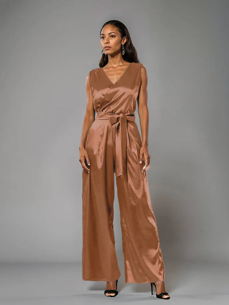 Jumpsuit/Pantsuit V-Neck Soft Satin Mother Of The Bride Dress Pants Suits