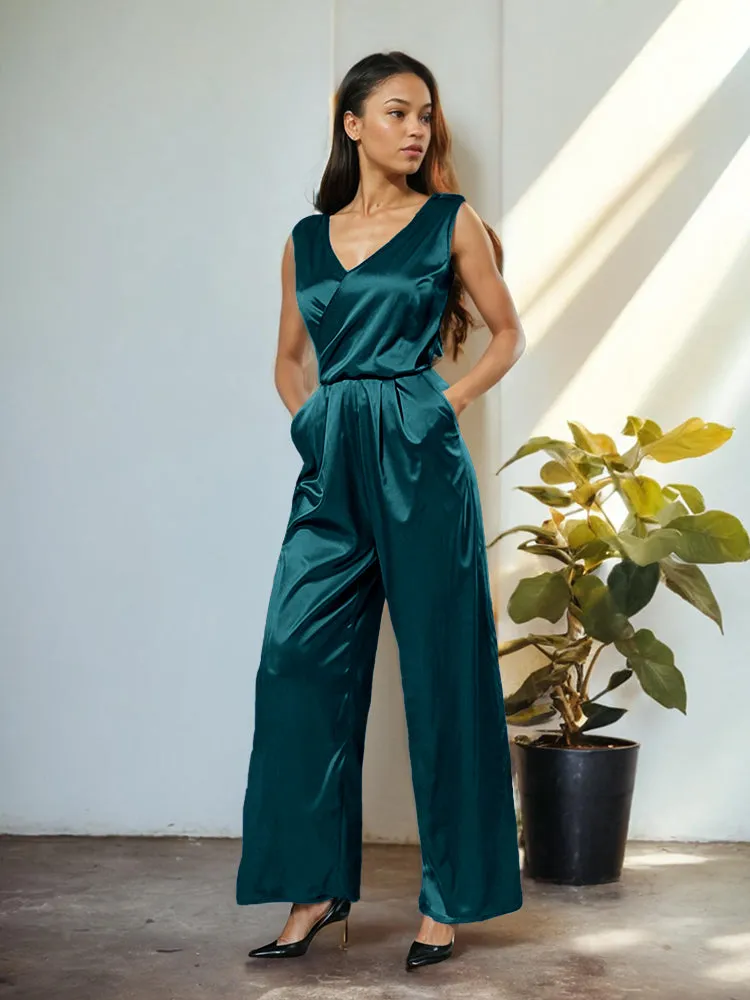 Jumpsuit/Pantsuit V-Neck Soft Satin Mother Of The Bride Dress Pants Suits