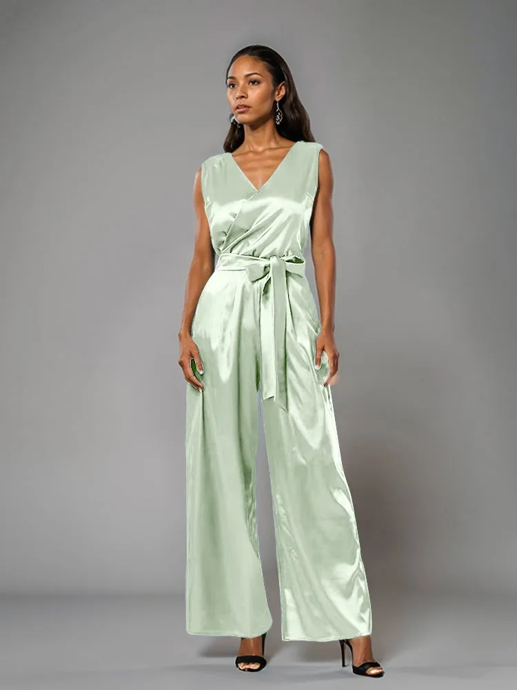Jumpsuit/Pantsuit V-Neck Soft Satin Mother Of The Bride Dress Pants Suits