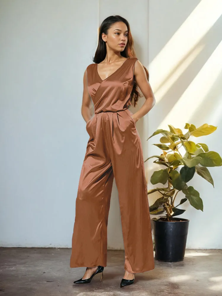 Jumpsuit/Pantsuit V-Neck Soft Satin Mother Of The Bride Dress Pants Suits