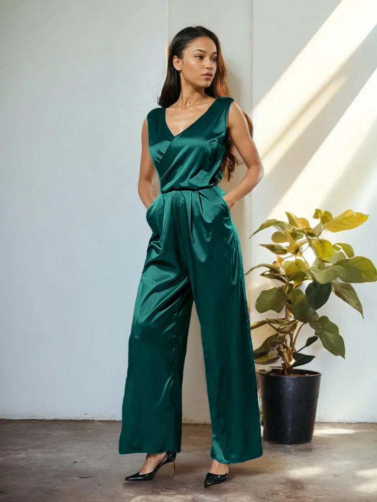 Jumpsuit/Pantsuit V-Neck Soft Satin Mother Of The Bride Dress Pants Suits