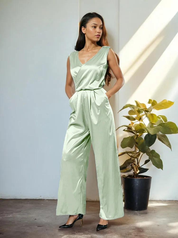 Jumpsuit/Pantsuit V-Neck Soft Satin Mother Of The Bride Dress Pants Suits