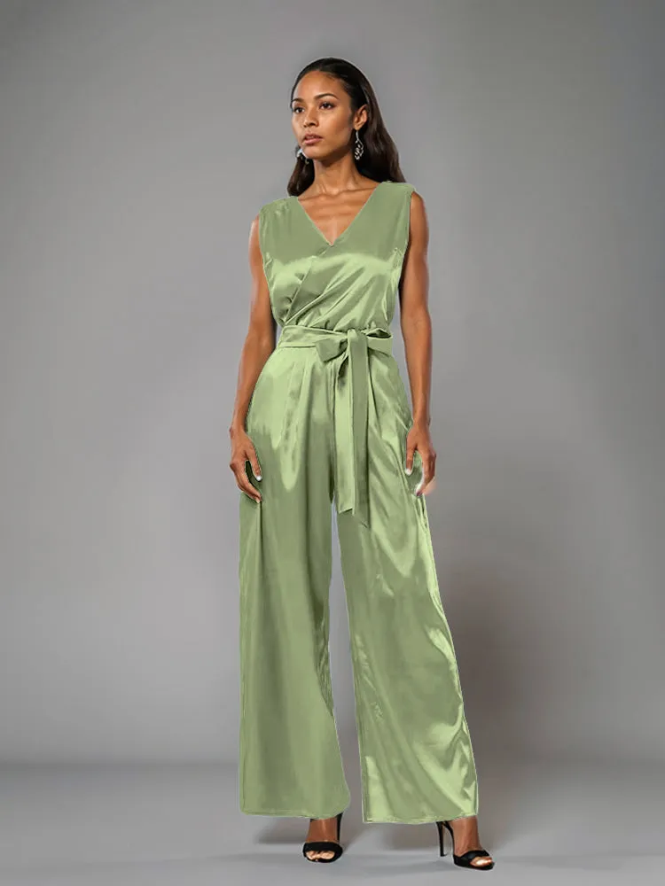 Jumpsuit/Pantsuit V-Neck Soft Satin Mother Of The Bride Dress Pants Suits
