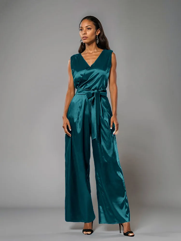 Jumpsuit/Pantsuit V-Neck Soft Satin Mother Of The Bride Dress Pants Suits
