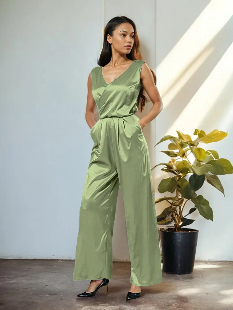 Jumpsuit/Pantsuit V-Neck Soft Satin Mother Of The Bride Dress Pants Suits