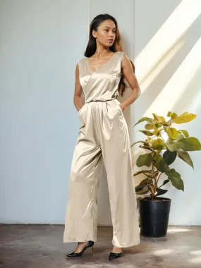 Jumpsuit/Pantsuit V-Neck Soft Satin Mother Of The Bride Dress Pants Suits