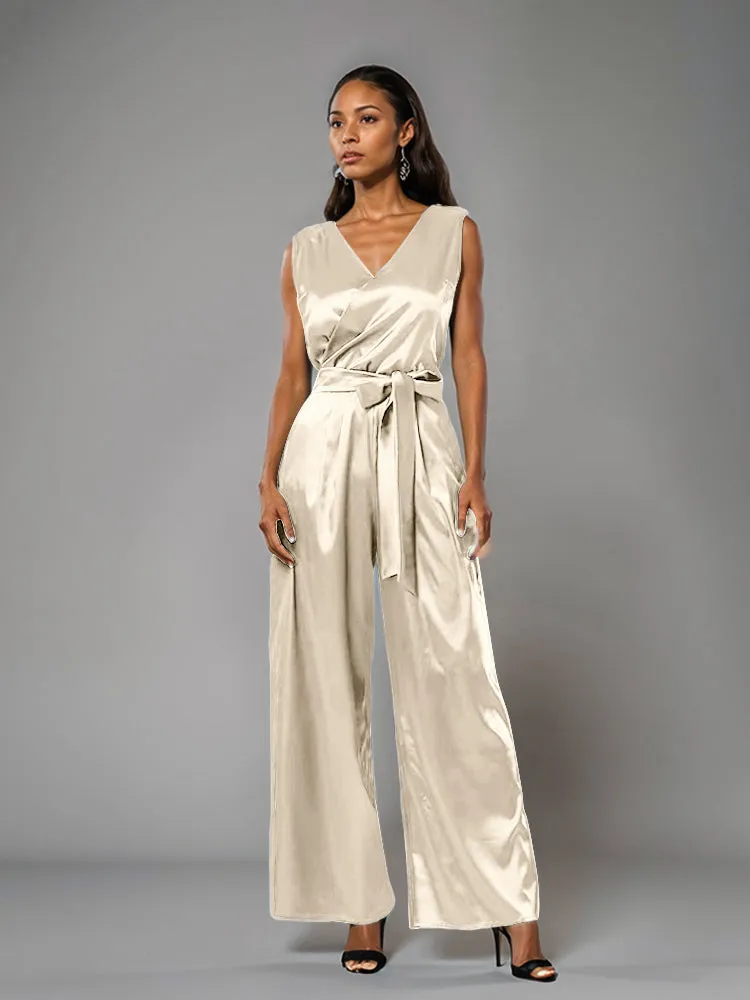 Jumpsuit/Pantsuit V-Neck Soft Satin Mother Of The Bride Dress Pants Suits