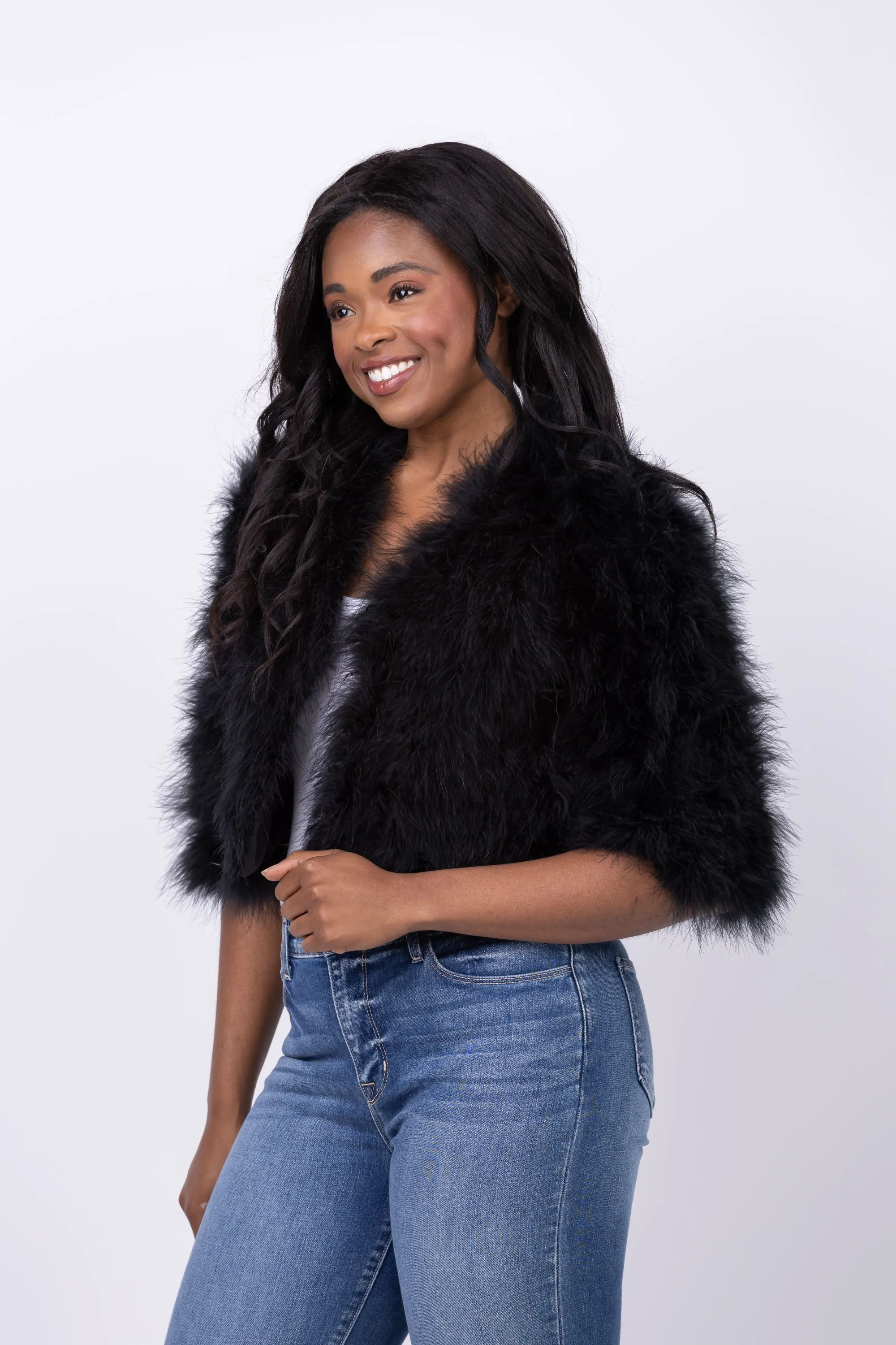 Linda Richards Feather Bolero Jacket in Black