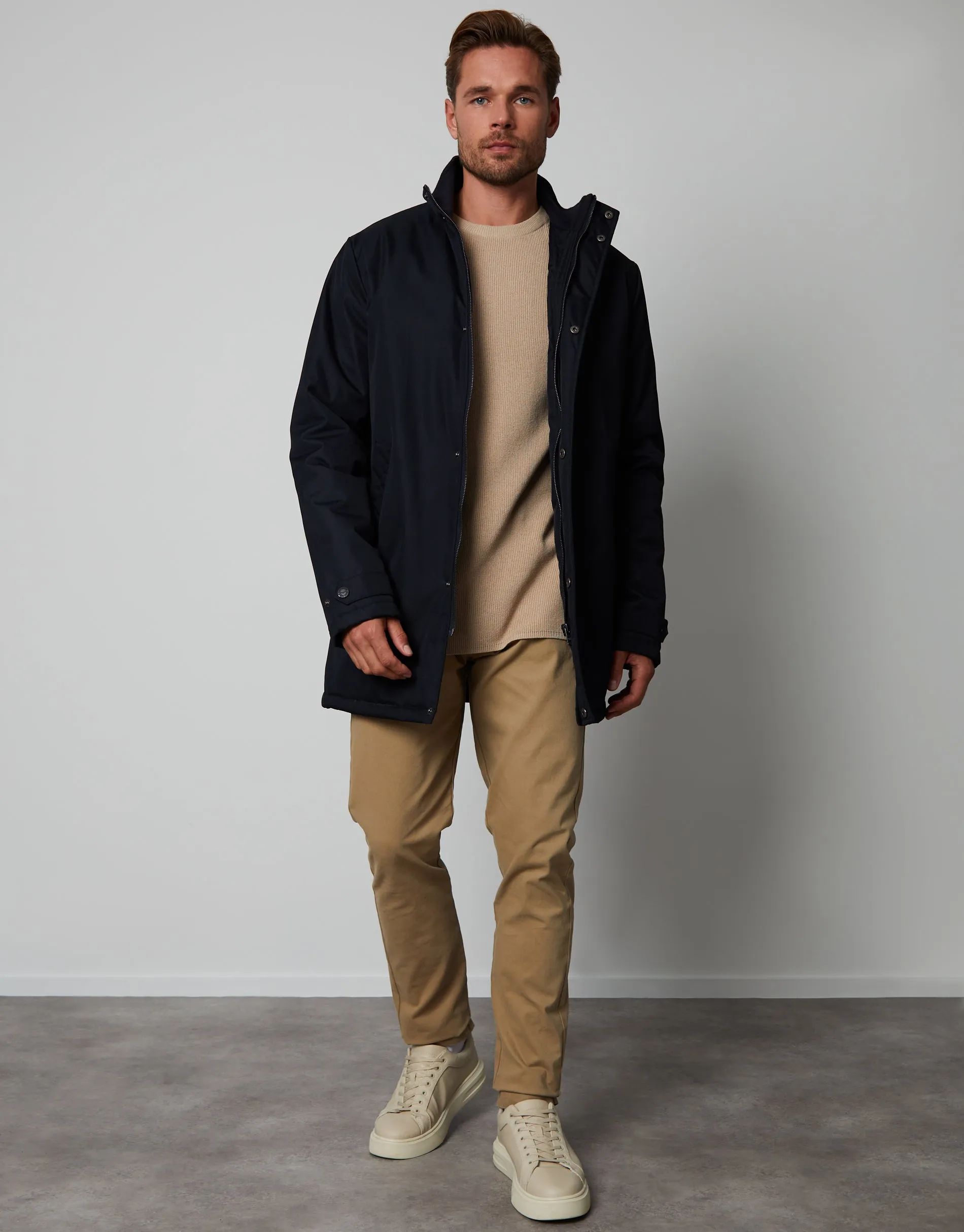 Men's Black Funnel Neck Lightweight Mac