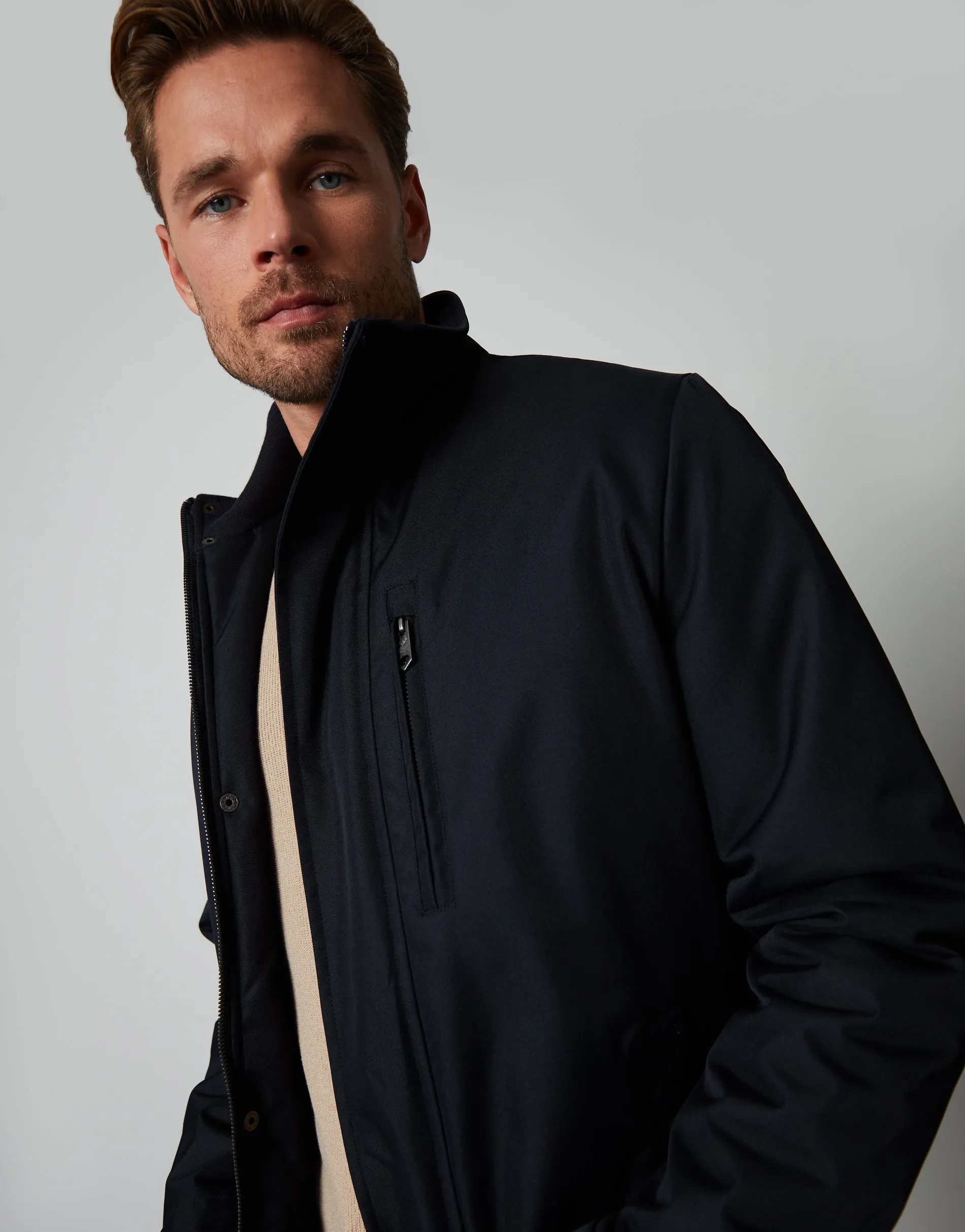 Men's Black Funnel Neck Lightweight Mac
