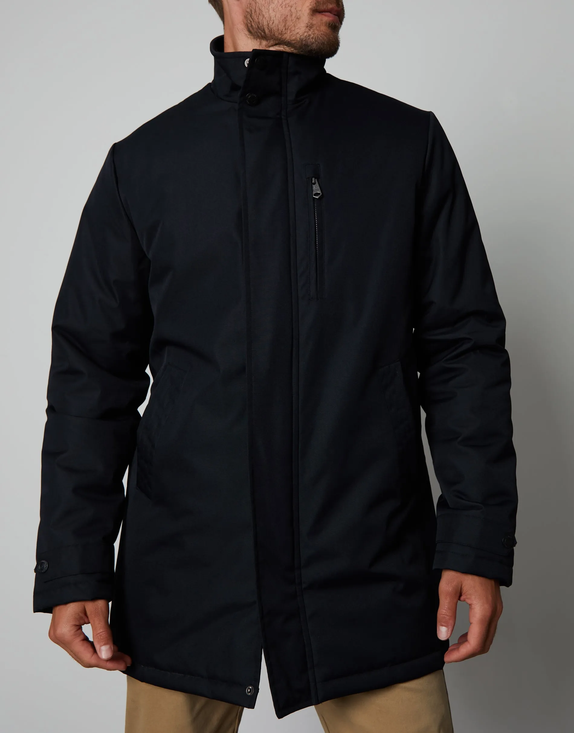 Men's Black Funnel Neck Lightweight Mac