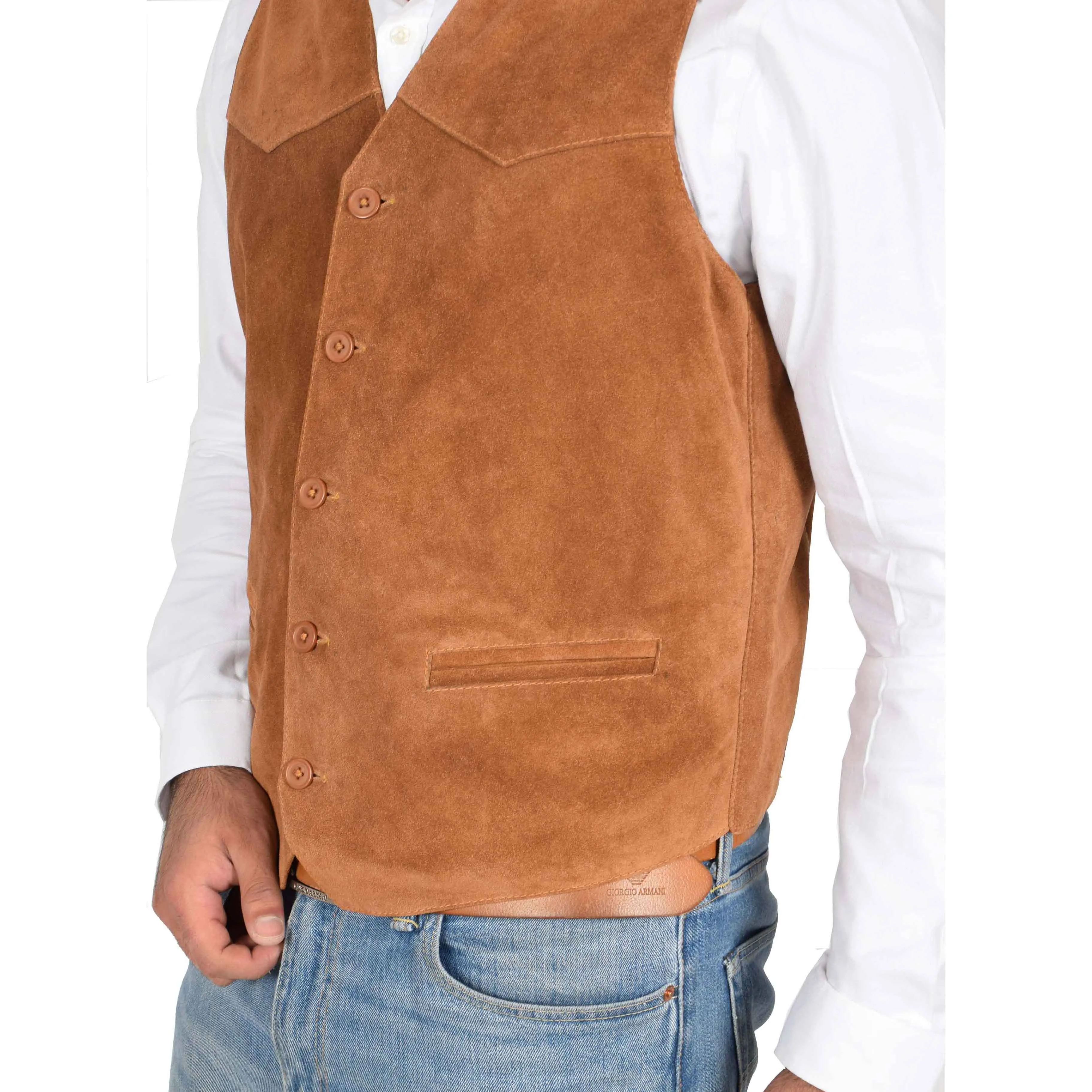 Mens Suede Button Fastening Waistcoat Don Tan