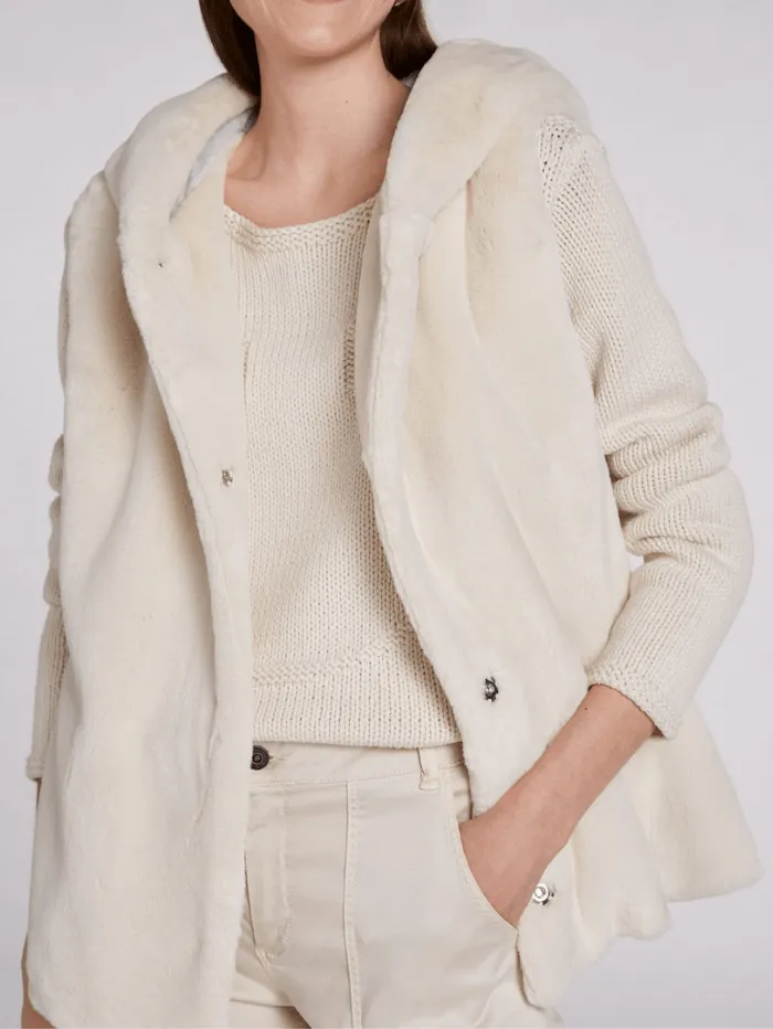 Oui T Cream Faux Fur Gilet 73829 1042