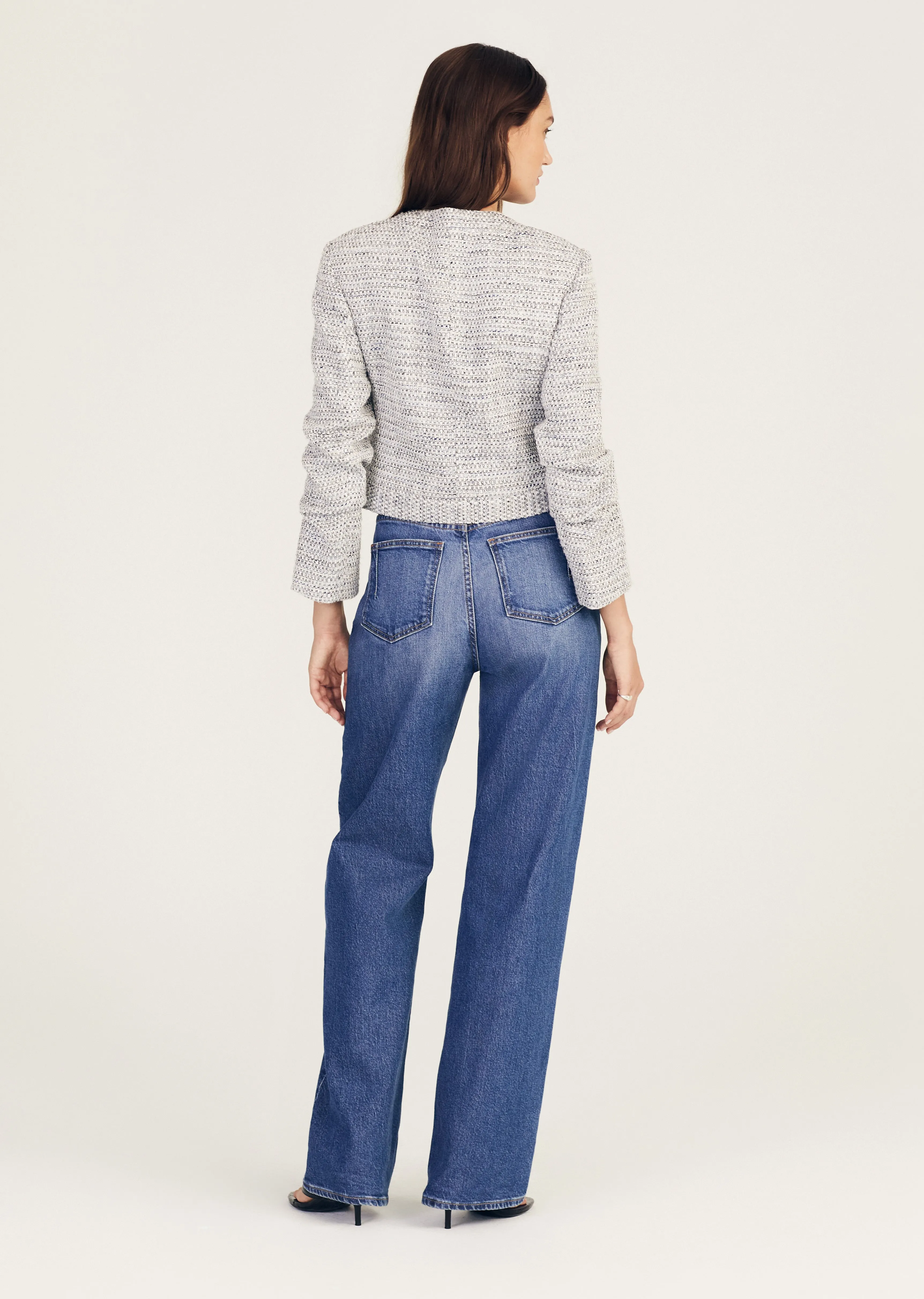 Piera Ruched Sleeve Jacket - Blue-Ivory