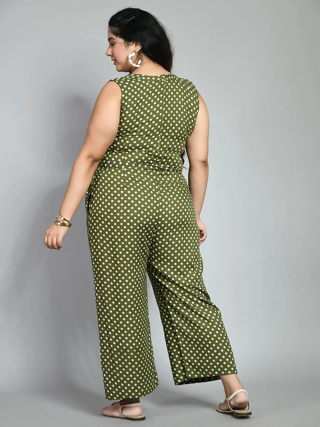 Plus Size Plus Size Polka Dot Green Jumpsuit