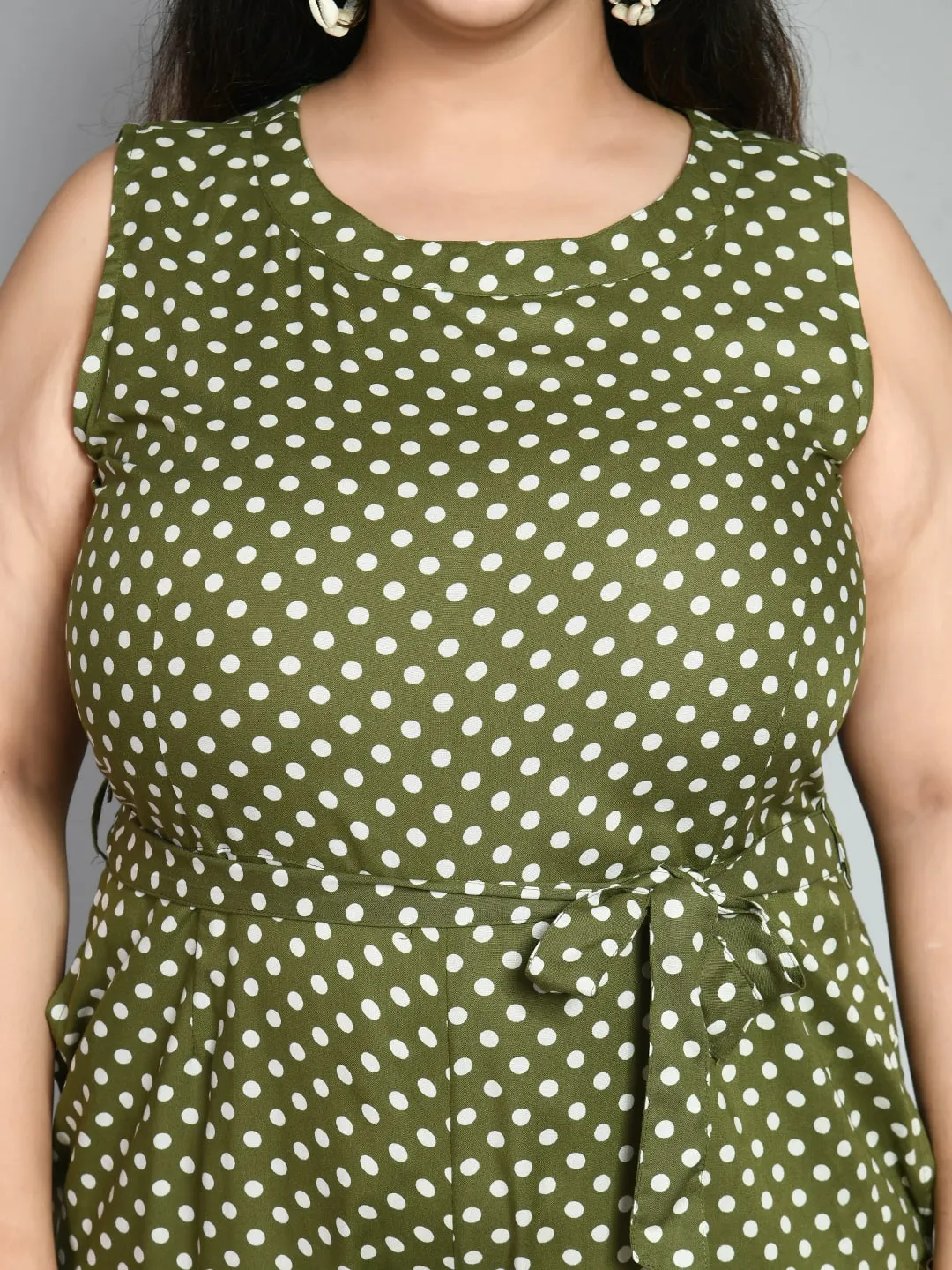Plus Size Plus Size Polka Dot Green Jumpsuit