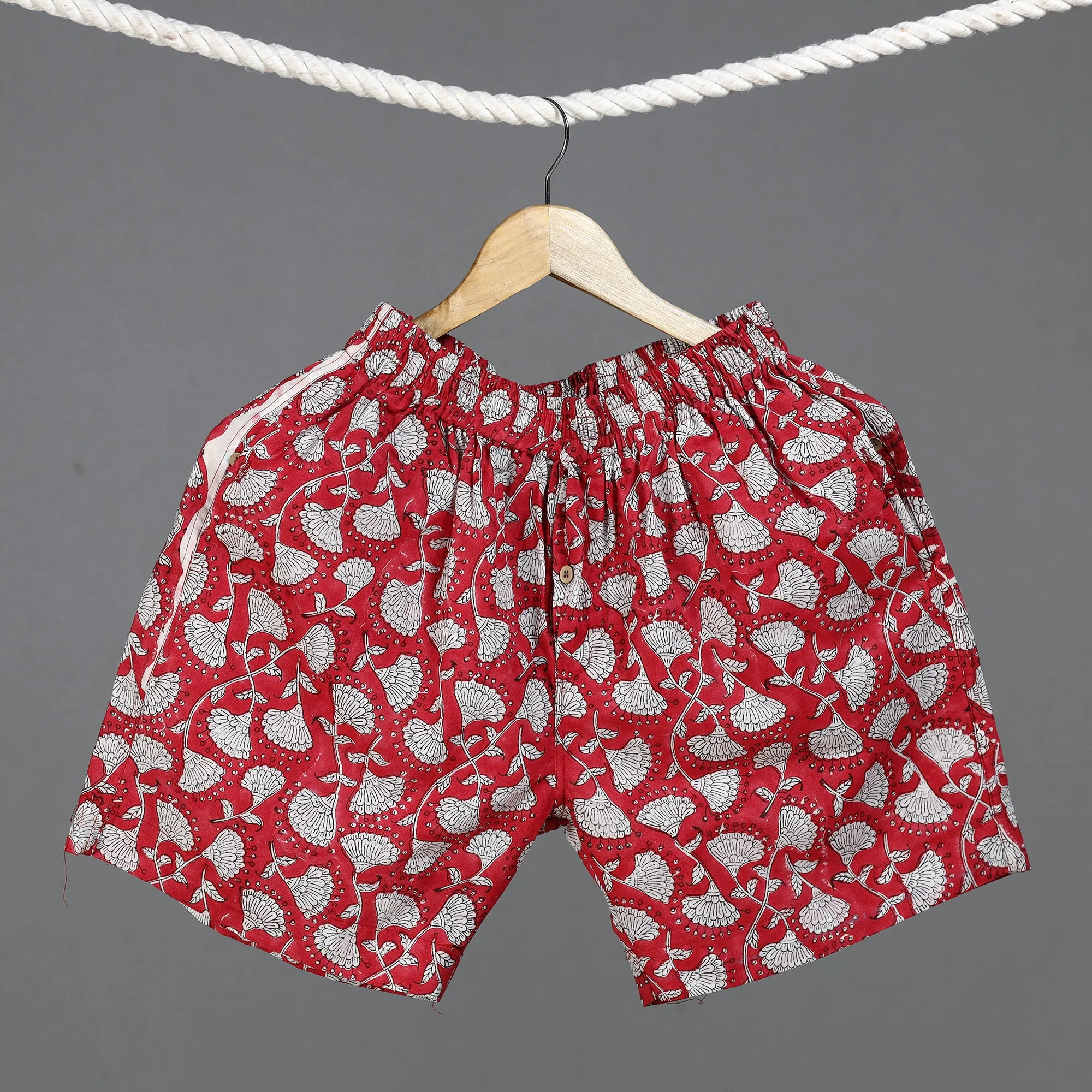 Red - Sanganeri Block Printed Cotton Unisex Boxer/Shorts