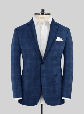 Reda Cobalt Blue Checks Wool Jacket