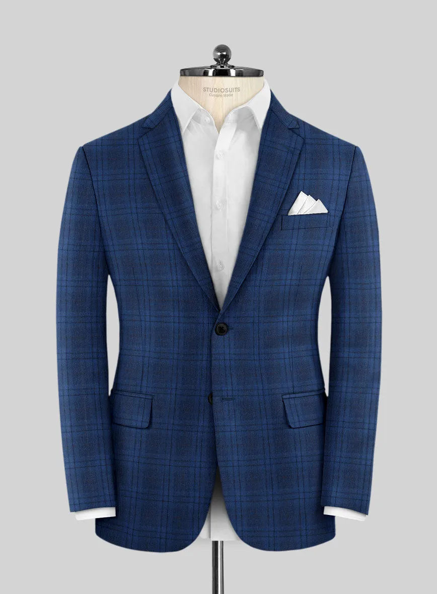 Reda Cobalt Blue Checks Wool Jacket