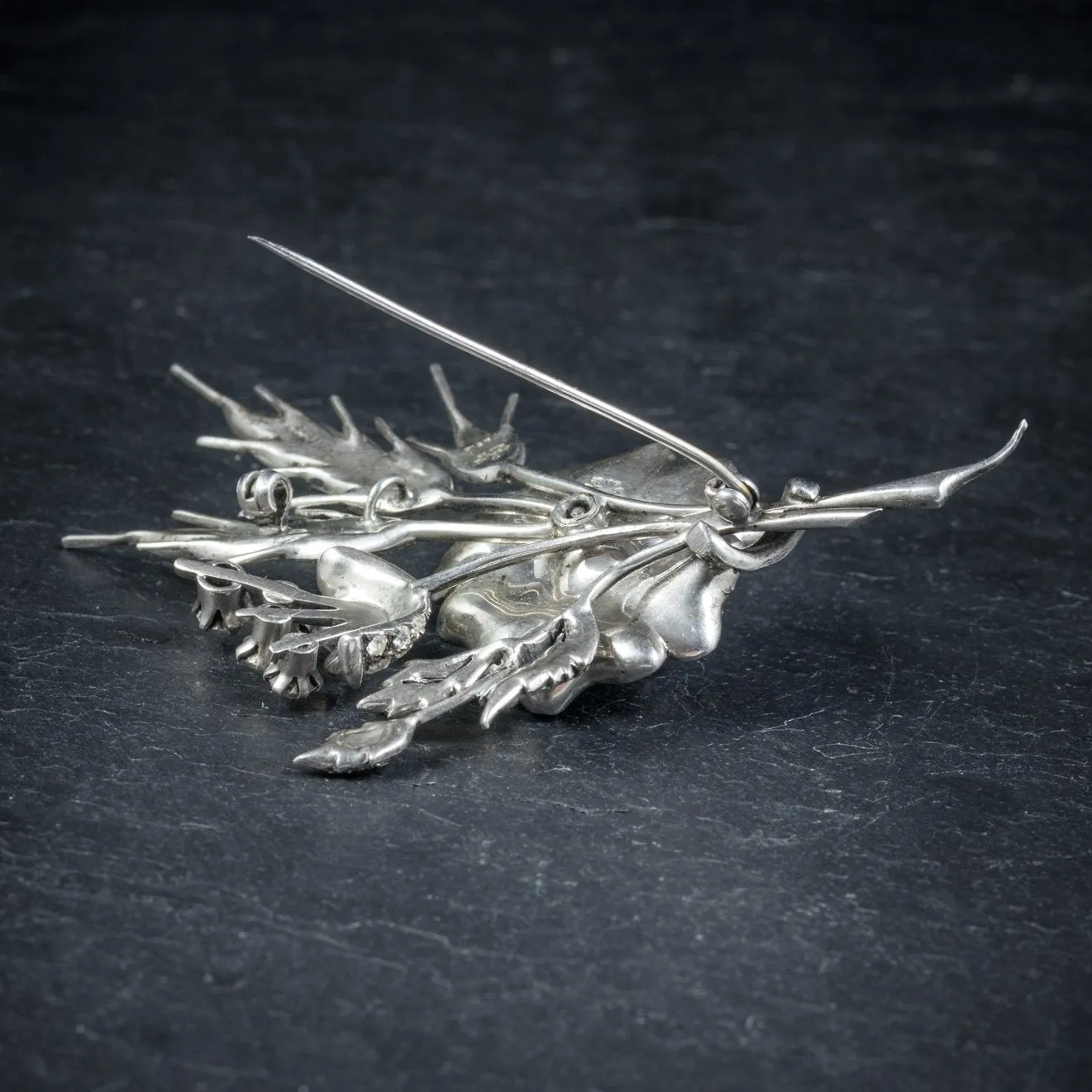 Ruby Paste Flower Brooch Sterling Silver