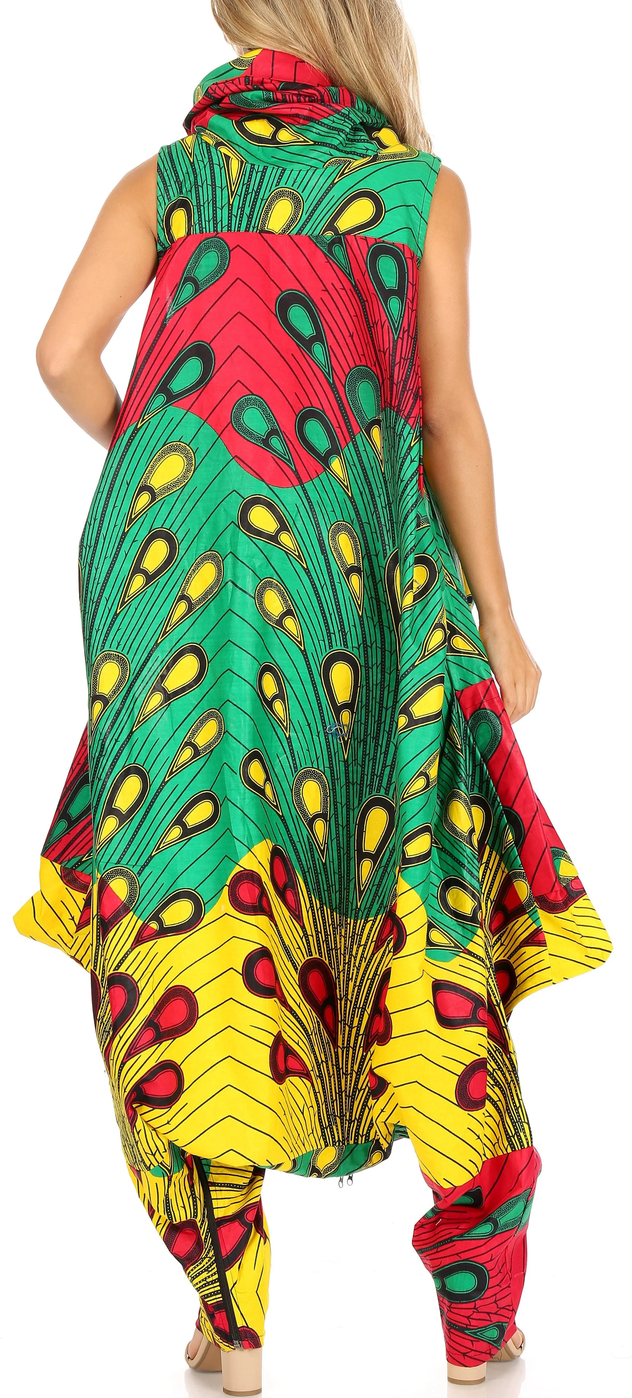 Sakkas Loa Women's African Ankara Print Maxi Harem Jumpsuit Dress Sleeveless