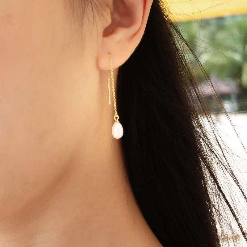 Single Pearl Drop Ear Threaders