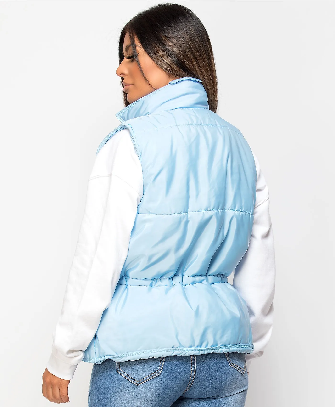 Sky Blue Drawstring Waist Quilted Gilet Bodywarmer