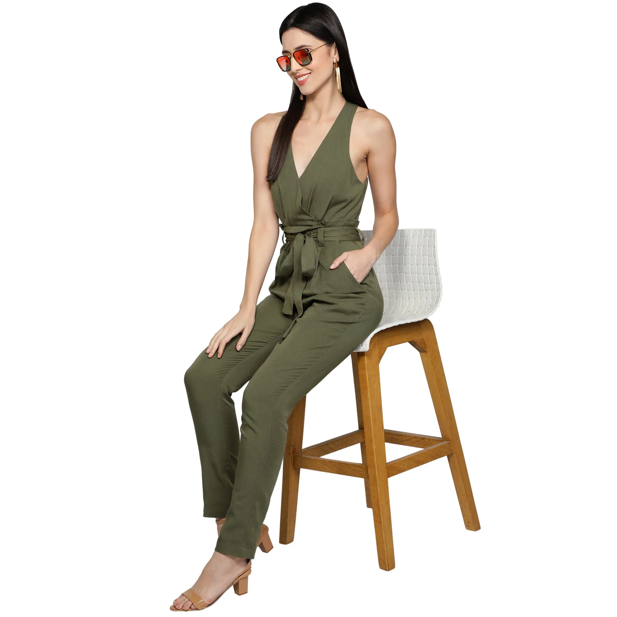SLAY. Women's Olive Green Tencel Twill Jumpsuit