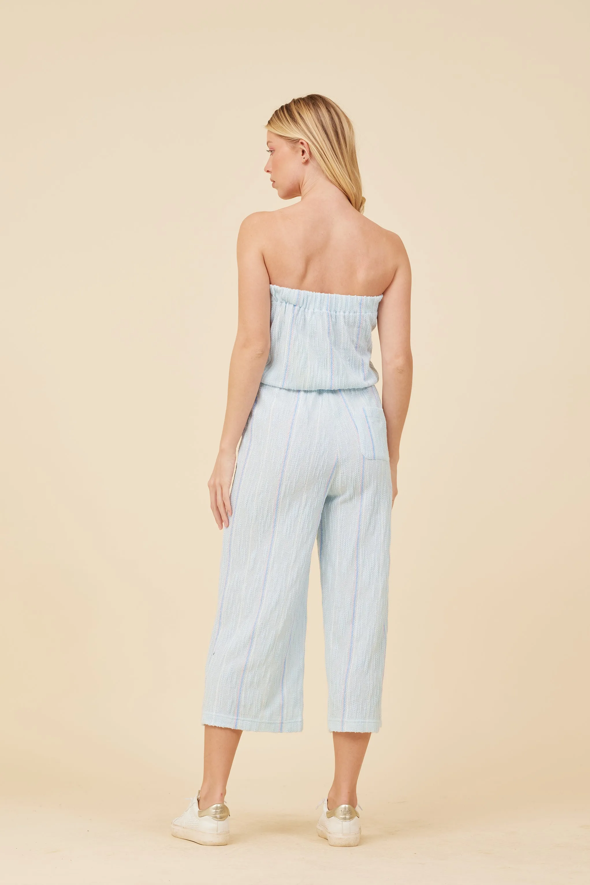 Soft Blue w/ Mixed Stripes Textured Jumpsuit