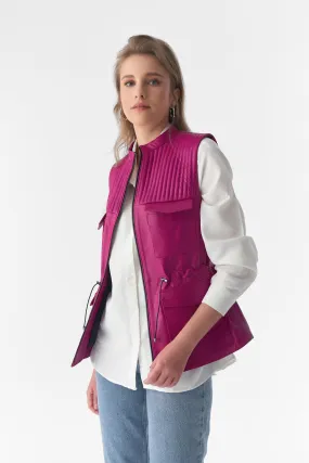 Stitch Drawstring Sleeveless Jacket, Waistcoat, Fuchsia